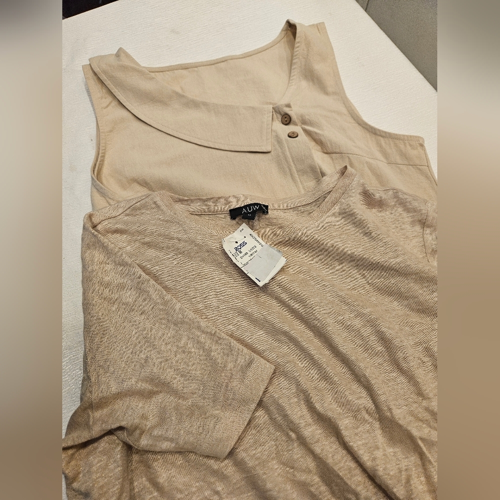 AUW Women's Beige Short Sleeve Tee and Sleeveless Top